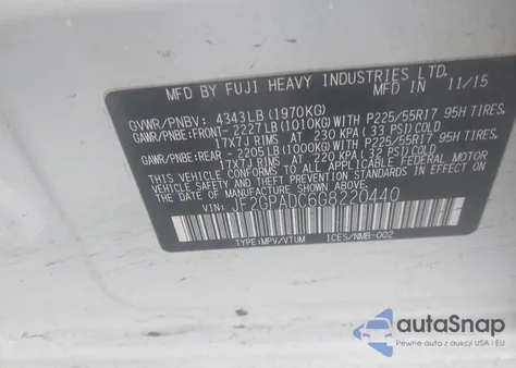 2016 Subaru Crosstrek 2.0I Premium z USA, uszkodzony, nr VIN JF2GPADC6G8220440